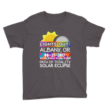 Boys - Albany OR- Solar Eclipse Short Sleeve T-Shirt: "Lights Out!" PATH of TOTALITY 08-21-2017 w Actual Times