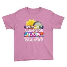 Boys - Albany OR- Solar Eclipse Short Sleeve T-Shirt: "Lights Out!" PATH of TOTALITY 08-21-2017 w Actual Times