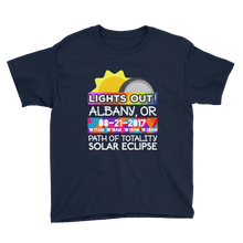 Boys - Albany OR- Solar Eclipse Short Sleeve T-Shirt: "Lights Out!" PATH of TOTALITY 08-21-2017 w Actual Times