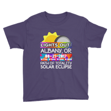 Boys - Albany OR- Solar Eclipse Short Sleeve T-Shirt: "Lights Out!" PATH of TOTALITY 08-21-2017 w Actual Times