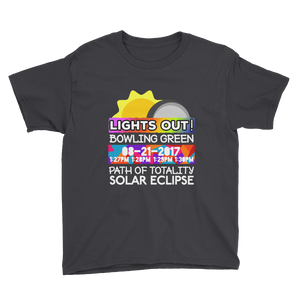 Boys - Bowling Green KY - Solar Eclipse Short Sleeve T-Shirt: "Lights Out!" PATH of TOTALITY 08-21-2017 w Actual Times