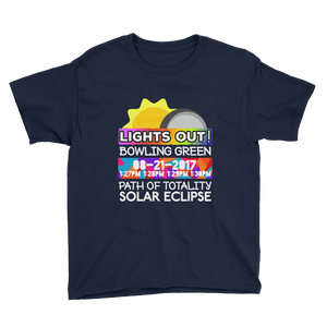 Boys - Bowling Green KY - Solar Eclipse Short Sleeve T-Shirt: "Lights Out!" PATH of TOTALITY 08-21-2017 w Actual Times