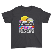 Boys - Carbondale IL - Solar Eclipse Short Sleeve T-Shirt: "Lights Out!" PATH of TOTALITY 08-21-2017 w Actual Times