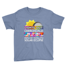 Boys - Carbondale IL - Solar Eclipse Short Sleeve T-Shirt: "Lights Out!" PATH of TOTALITY 08-21-2017 w Actual Times