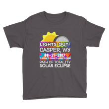 Boys - Casper WY - Solar Eclipse Short Sleeve T-Shirt: "Lights Out!" PATH of TOTALITY 08-21-2017 w Actual Times
