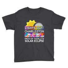 Boys - Charleston SC - Solar Eclipse Short Sleeve T-Shirt: "Lights Out!" PATH of TOTALITY 08-21-2017 w Actual Times