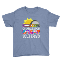 Boys - Charleston SC - Solar Eclipse Short Sleeve T-Shirt: "Lights Out!" PATH of TOTALITY 08-21-2017 w Actual Times