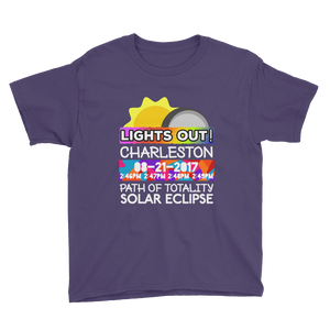 Boys - Charleston SC - Solar Eclipse Short Sleeve T-Shirt: "Lights Out!" PATH of TOTALITY 08-21-2017 w Actual Times