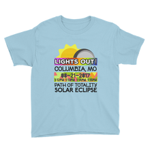 Boys - Columbia MO - Solar Eclipse Short Sleeve T-Shirt: "Lights Out!" PATH of TOTALITY 08-21-2017 w Actual Times