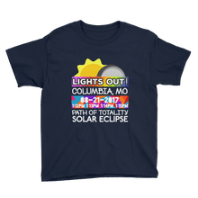 Boys - Columbia MO - Solar Eclipse Short Sleeve T-Shirt: "Lights Out!" PATH of TOTALITY 08-21-2017 w Actual Times