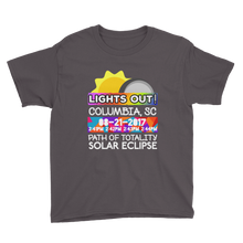 Boys - Columbia SC - Solar Eclipse Short Sleeve T-Shirt: "Lights Out!" PATH of TOTALITY 08-21-2017 w Actual Times