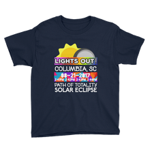 Boys - Columbia SC - Solar Eclipse Short Sleeve T-Shirt: "Lights Out!" PATH of TOTALITY 08-21-2017 w Actual Times