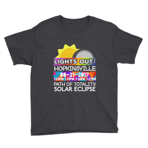 Boys - Hopkinsville KY - Solar Eclipse Short Sleeve T-Shirt: "Lights Out!" PATH of TOTALITY 08-21-2017 w Actual Times