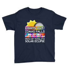 Boys - Idaho Falls ID - Solar Eclipse Short Sleeve T-Shirt: "Lights Out!" PATH of TOTALITY 08-21-2017 w Actual Times