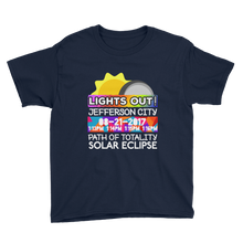 Boys - Jefferson City MO - Solar Eclipse Short Sleeve T-Shirt: "Lights Out!" PATH of TOTALITY 08-21-2017 w Actual Times