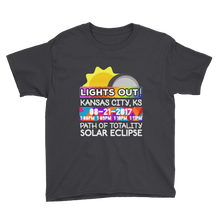 Boys - Kansas City KS - Solar Eclipse Short Sleeve T-Shirt: "Lights Out!" PATH of TOTALITY 08-21-2017 w Actual Times