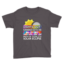 Boys - Kansas City KS - Solar Eclipse Short Sleeve T-Shirt: "Lights Out!" PATH of TOTALITY 08-21-2017 w Actual Times