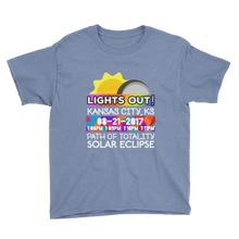 Boys - Kansas City KS - Solar Eclipse Short Sleeve T-Shirt: "Lights Out!" PATH of TOTALITY 08-21-2017 w Actual Times