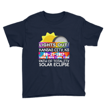 Boys - Kansas City KS - Solar Eclipse Short Sleeve T-Shirt: "Lights Out!" PATH of TOTALITY 08-21-2017 w Actual Times