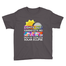 Boys - Kansas City MO - Solar Eclipse Short Sleeve T-Shirt: "Lights Out!" PATH of TOTALITY 08-21-2017 w Actual Times