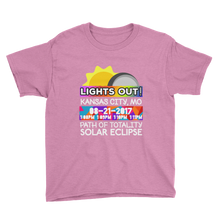 Boys - Kansas City MO - Solar Eclipse Short Sleeve T-Shirt: "Lights Out!" PATH of TOTALITY 08-21-2017 w Actual Times