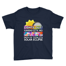 Boys - Kansas City MO - Solar Eclipse Short Sleeve T-Shirt: "Lights Out!" PATH of TOTALITY 08-21-2017 w Actual Times