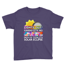 Boys - Kansas City MO - Solar Eclipse Short Sleeve T-Shirt: "Lights Out!" PATH of TOTALITY 08-21-2017 w Actual Times