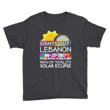 Boys - Lebanon OR - Solar Eclipse Short Sleeve T-Shirt: "Lights Out!" PATH of TOTALITY 08-21-2017 w Actual Times