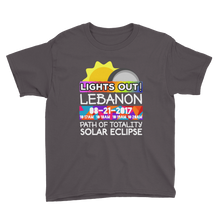 Boys - Lebanon OR - Solar Eclipse Short Sleeve T-Shirt: "Lights Out!" PATH of TOTALITY 08-21-2017 w Actual Times