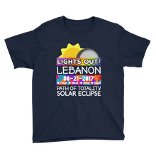 Boys - Lebanon OR - Solar Eclipse Short Sleeve T-Shirt: "Lights Out!" PATH of TOTALITY 08-21-2017 w Actual Times