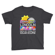 Boys - Lincoln NE - Solar Eclipse Short Sleeve T-Shirt: "Lights Out!" PATH of TOTALITY 08-21-2017 w Actual Times