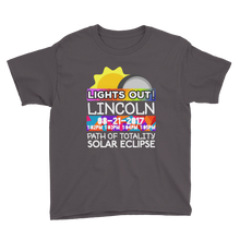 Boys - Lincoln NE - Solar Eclipse Short Sleeve T-Shirt: "Lights Out!" PATH of TOTALITY 08-21-2017 w Actual Times