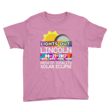 Boys - Lincoln NE - Solar Eclipse Short Sleeve T-Shirt: "Lights Out!" PATH of TOTALITY 08-21-2017 w Actual Times