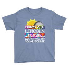 Boys - Lincoln NE - Solar Eclipse Short Sleeve T-Shirt: "Lights Out!" PATH of TOTALITY 08-21-2017 w Actual Times