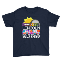 Boys - Lincoln NE - Solar Eclipse Short Sleeve T-Shirt: "Lights Out!" PATH of TOTALITY 08-21-2017 w Actual Times