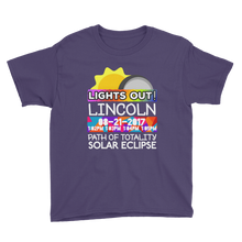 Boys - Lincoln NE - Solar Eclipse Short Sleeve T-Shirt: "Lights Out!" PATH of TOTALITY 08-21-2017 w Actual Times