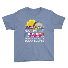 Boys - Nashville TN - Solar Eclipse Short Sleeve T-Shirt: "Lights Out!" PATH of TOTALITY 08-21-2017 w Actual Times