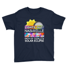 Boys - Nashville TN - Solar Eclipse Short Sleeve T-Shirt: "Lights Out!" PATH of TOTALITY 08-21-2017 w Actual Times