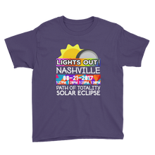 Boys - Nashville TN - Solar Eclipse Short Sleeve T-Shirt: "Lights Out!" PATH of TOTALITY 08-21-2017 w Actual Times