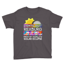 Boys - Rexburg ID - Solar Eclipse Short Sleeve T-Shirt: "Lights Out!" PATH of TOTALITY 08-21-2017 w Actual Times