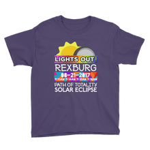 Boys - Rexburg ID - Solar Eclipse Short Sleeve T-Shirt: "Lights Out!" PATH of TOTALITY 08-21-2017 w Actual Times
