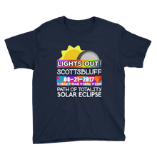 Boys - Scottsbluff NE - Solar Eclipse Short Sleeve T-Shirt: "Lights Out!" PATH of TOTALITY 08-21-2017 w Actual Times