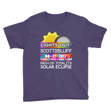 Boys - Scottsbluff NE - Solar Eclipse Short Sleeve T-Shirt: "Lights Out!" PATH of TOTALITY 08-21-2017 w Actual Times