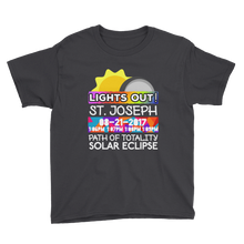 Boys - St. Joseph MO - Solar Eclipse Short Sleeve T-Shirt: "Lights Out!" PATH of TOTALITY 08-21-2017 w Actual Times