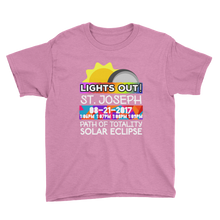 Boys - St. Joseph MO - Solar Eclipse Short Sleeve T-Shirt: "Lights Out!" PATH of TOTALITY 08-21-2017 w Actual Times