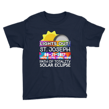 Boys - St. Joseph MO - Solar Eclipse Short Sleeve T-Shirt: "Lights Out!" PATH of TOTALITY 08-21-2017 w Actual Times