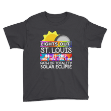Boys - St. Louis MO - Solar Eclipse Short Sleeve T-Shirt: "Lights Out!" PATH of TOTALITY 08-21-2017 w Actual Times