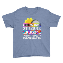 Boys - St. Louis MO - Solar Eclipse Short Sleeve T-Shirt: "Lights Out!" PATH of TOTALITY 08-21-2017 w Actual Times