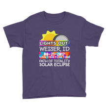 Boys - Weiser ID - Solar Eclipse Short Sleeve T-Shirt: "Lights Out!" PATH of TOTALITY 08-21-2017 w Actual Times