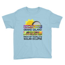 Boys - Grand Island NE - Solar Eclipse Short Sleeve T-Shirt: "Lights Out!" PATH of TOTALITY 08-21-2017 w Actual Times